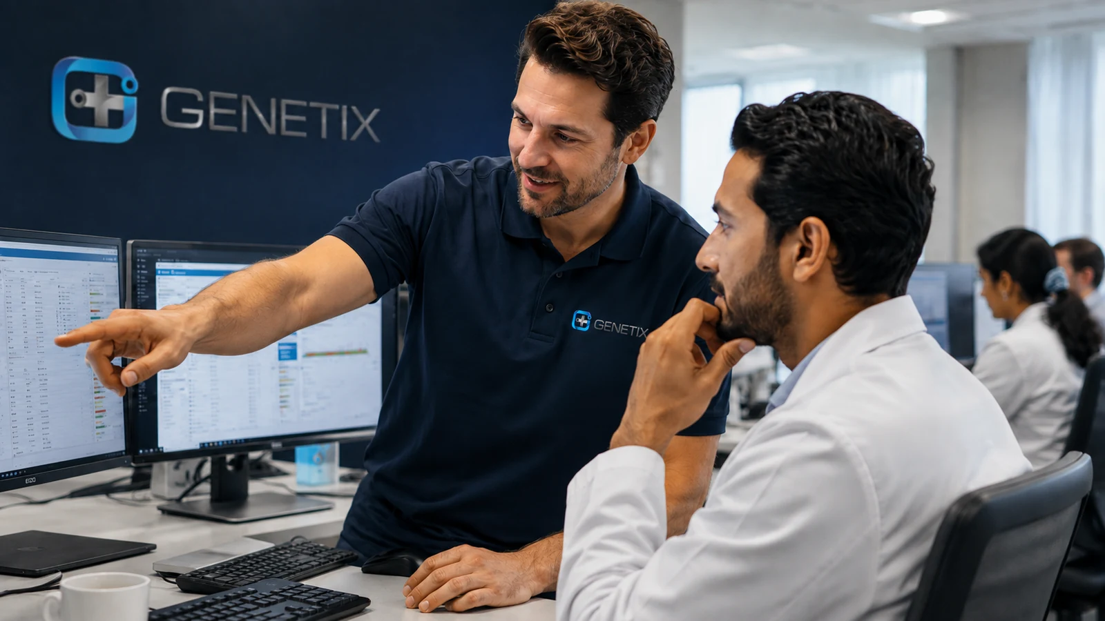 Genetix consultant supporting a healthcare professional with system implementation and optimisation.